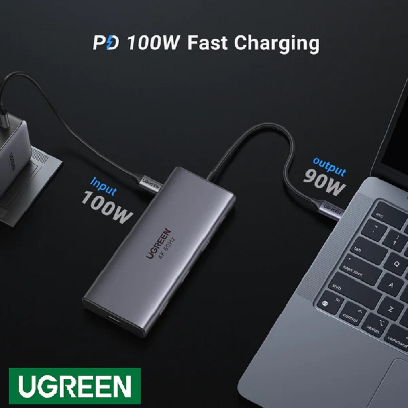 Bộ chuyển đổi USB-C sang 2*USB A3.0 + 1USBA+ 1USB- C+HDMI+RJ45 Gigabit+SD/TF+PD 4K@60Hz với PD